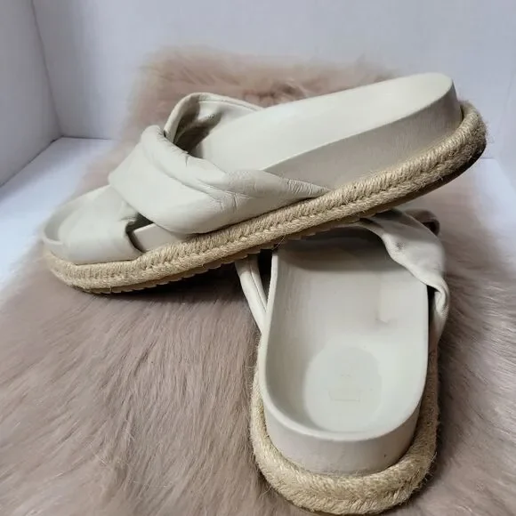 ZARA Beige Leather Slip On Cross Strap Espadrille Sandals Size 8.5 - Picture 5 of 8